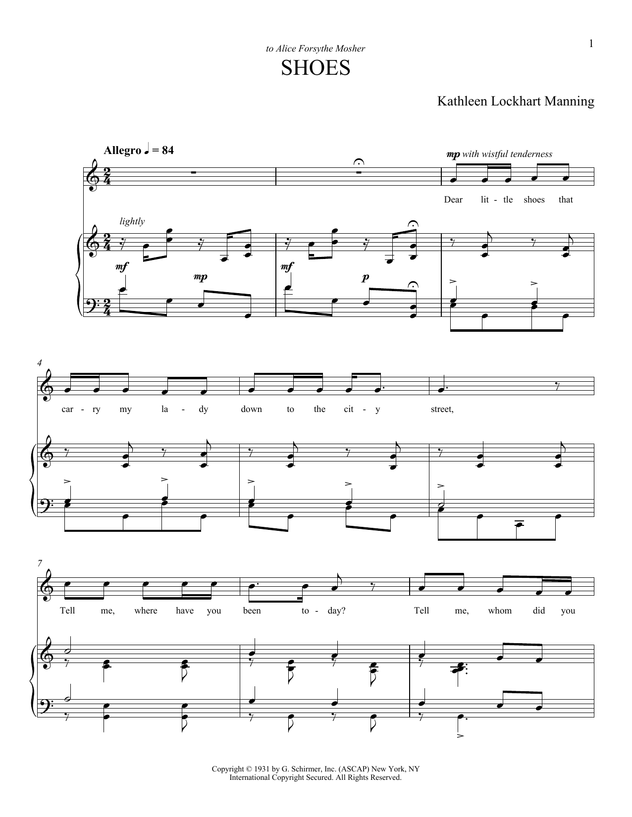 Kathleen Lockhart Manning Shoes Sheet Music Notes & Chords for Piano & Vocal - Download or Print PDF