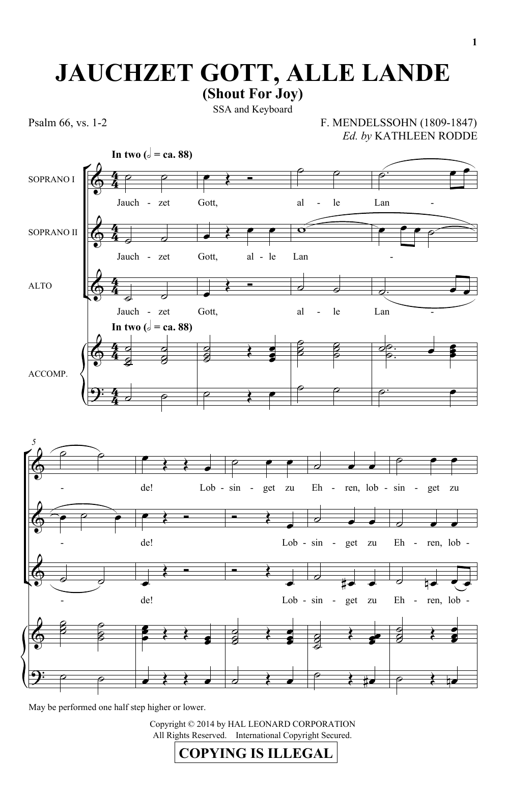 Kathleen Rodde Jauchzet Gott, Alle Lande Sheet Music Notes & Chords for SSA - Download or Print PDF