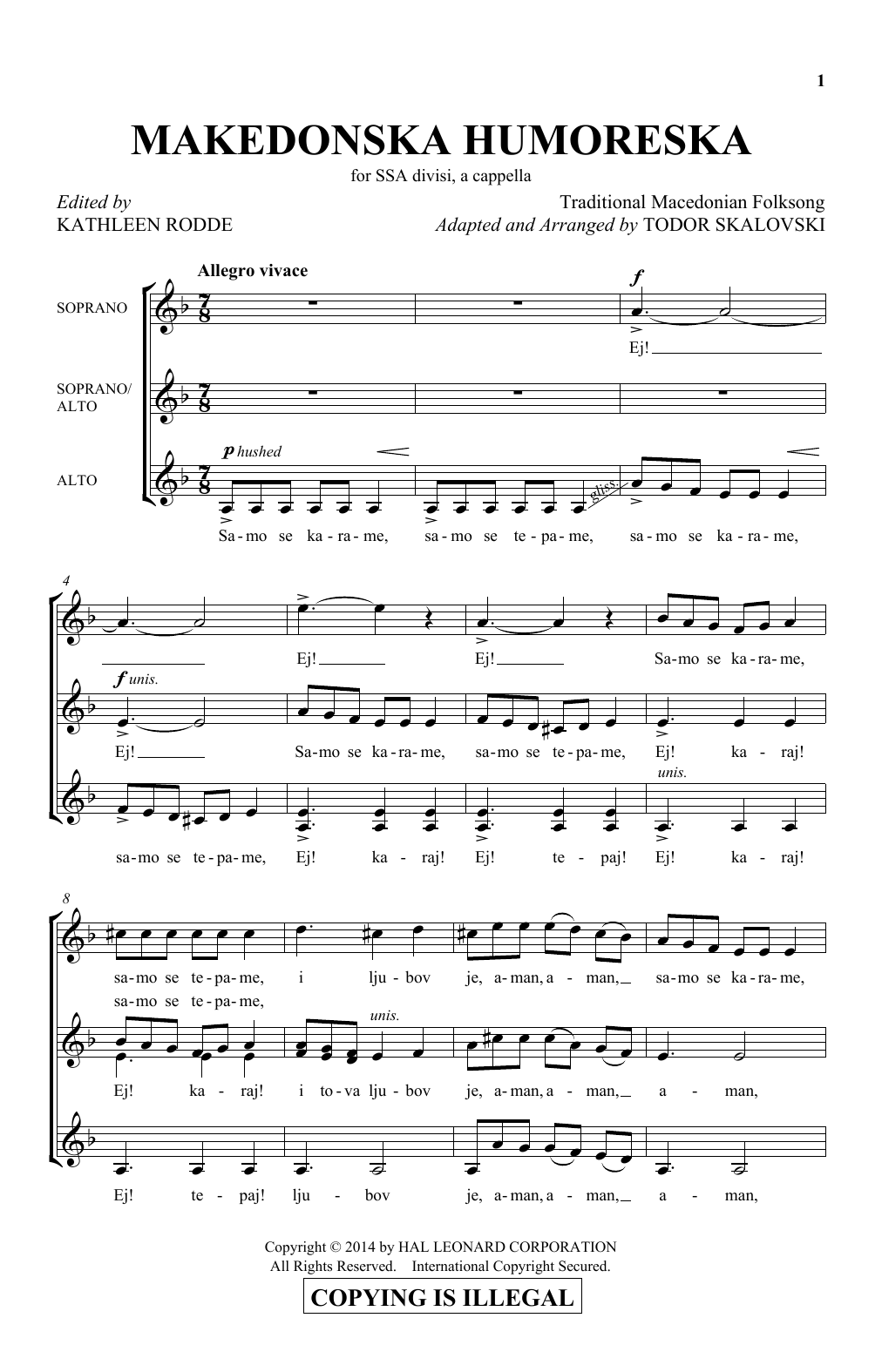 Kathleen Rodde Makedonska Humoreska Sheet Music Notes & Chords for SSA - Download or Print PDF