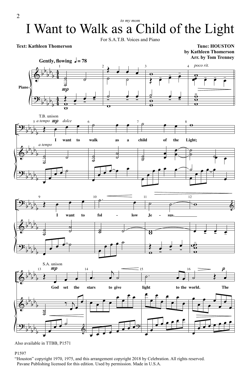 Kathleen Thomerson I Want To Walk As A Child Of The Light (arr. Tom Trenney) Sheet Music Notes & Chords for SATB Choir - Download or Print PDF