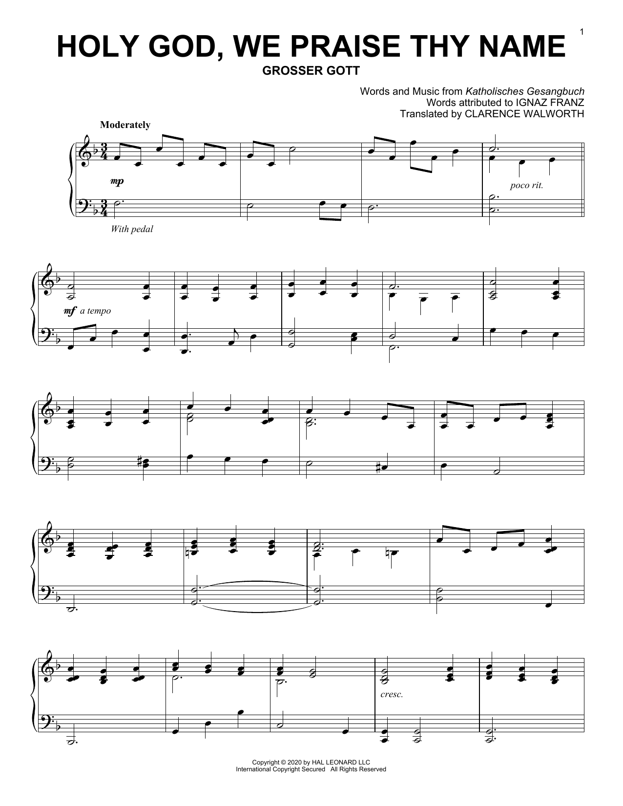 Katholisches Gesangbuch Holy God, We Praise Thy Name Sheet Music Notes & Chords for Piano Solo - Download or Print PDF