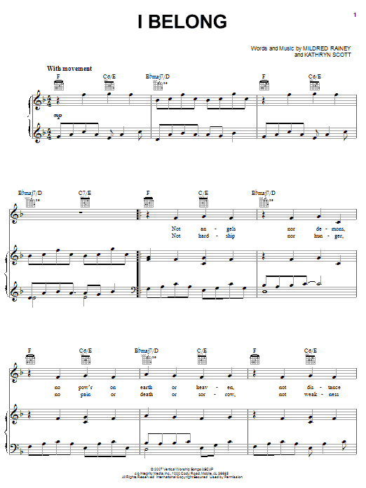 Kathryn Scott I Belong Sheet Music Notes & Chords for Piano, Vocal & Guitar (Right-Hand Melody) - Download or Print PDF Kathryn Scott I Belong Sheet Music Notes & Chords for Piano, Vocal & Guitar (Right-Hand Melody) - Download or Print PDF