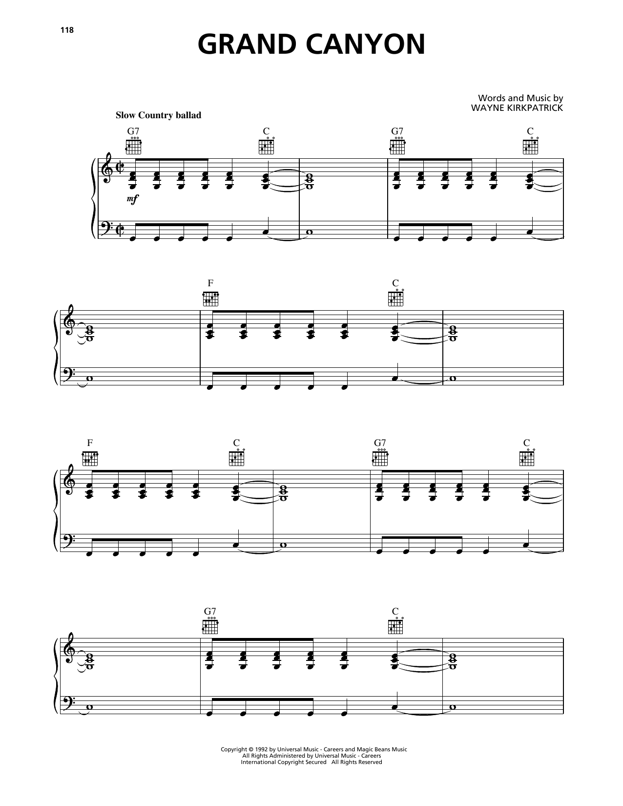 Kathy Mattea Grand Canyon Sheet Music Notes & Chords for Piano, Vocal & Guitar Chords (Right-Hand Melody) - Download or Print PDF