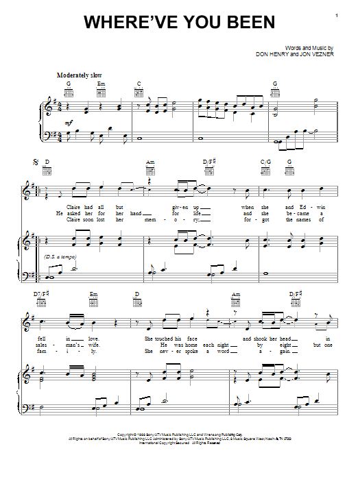 Kathy Mattea Where've You Been Sheet Music Notes & Chords for Piano, Vocal & Guitar (Right-Hand Melody) - Download or Print PDF