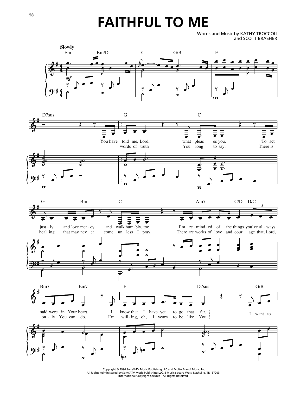 Kathy Troccoli Faithful To Me Sheet Music Notes & Chords for Piano, Vocal & Guitar Chords (Right-Hand Melody) - Download or Print PDF