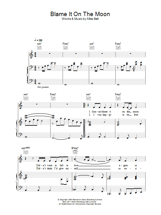 Katie Melua Blame It On The Moon Sheet Music Notes & Chords for Piano, Vocal & Guitar - Download or Print PDF