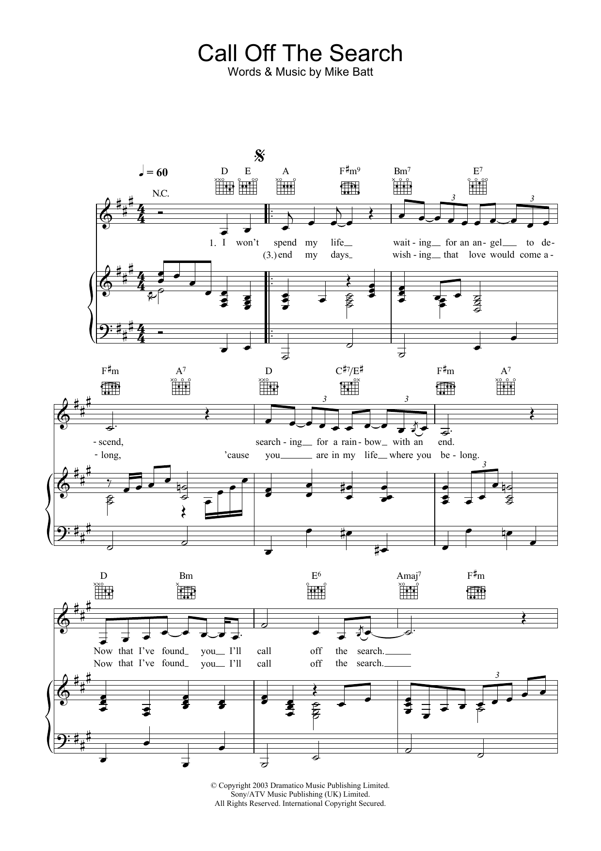 Katie Melua Call Off The Search Sheet Music Notes & Chords for Keyboard - Download or Print PDF