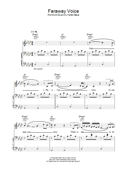 Katie Melua Faraway Voice Sheet Music Notes & Chords for Piano, Vocal & Guitar - Download or Print PDF