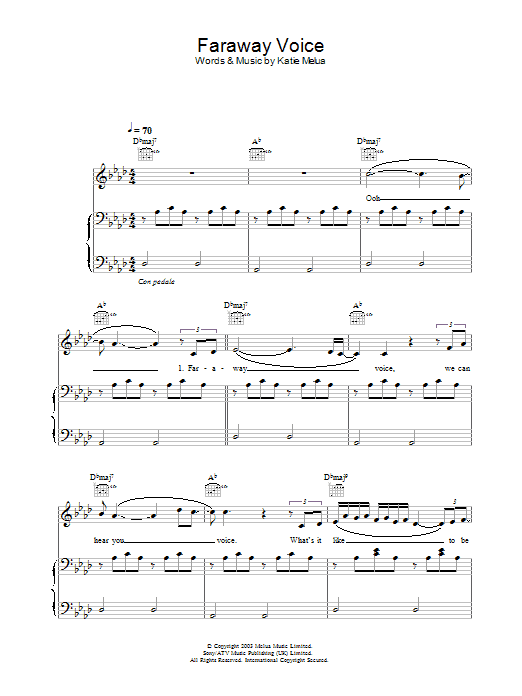 Katie Melua Faraway Voice Sheet Music Notes & Chords for Lyrics & Chords - Download or Print PDF