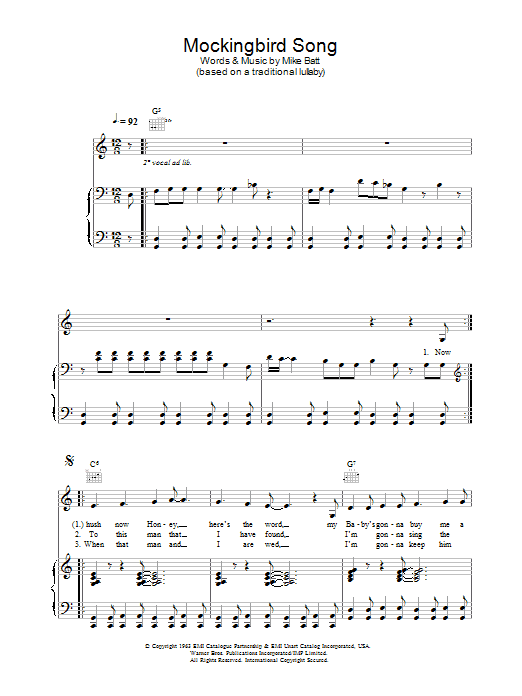 Katie Melua Mockingbird Song Sheet Music Notes & Chords for Piano, Vocal & Guitar - Download or Print PDF