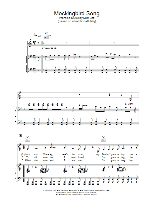 Katie Melua Mockingbird Song Sheet Music Notes & Chords for Melody Line, Lyrics & Chords - Download or Print PDF