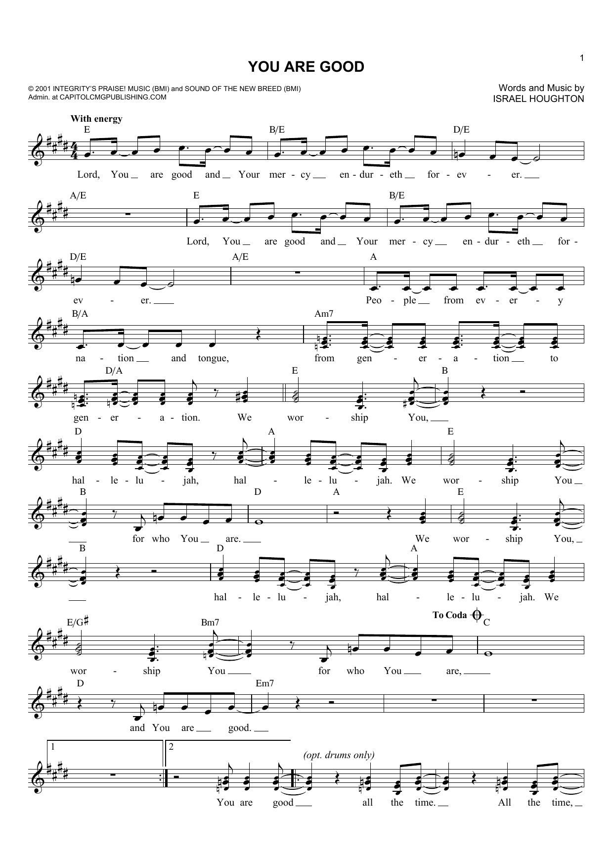 Katinas You Are Good Sheet Music Notes & Chords for Melody Line, Lyrics & Chords - Download or Print PDF