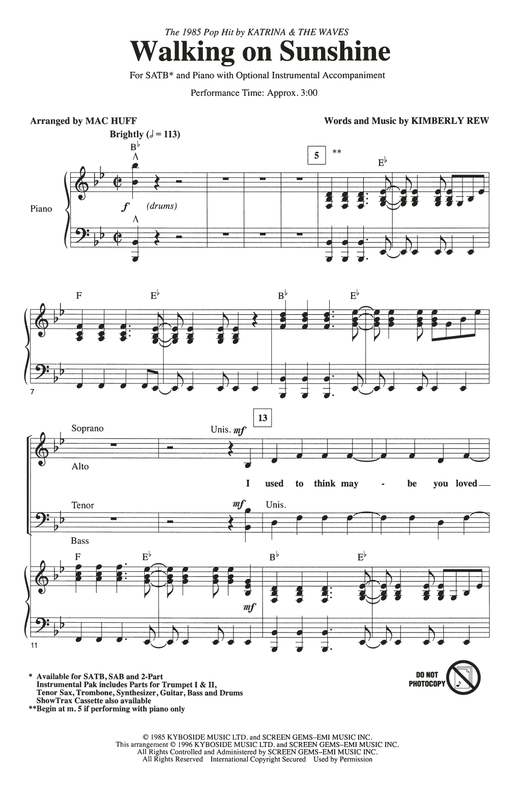 Katrina And The Waves Walking On Sunshine (arr. Mac Huff) Sheet Music Notes & Chords for SATB Choir - Download or Print PDF