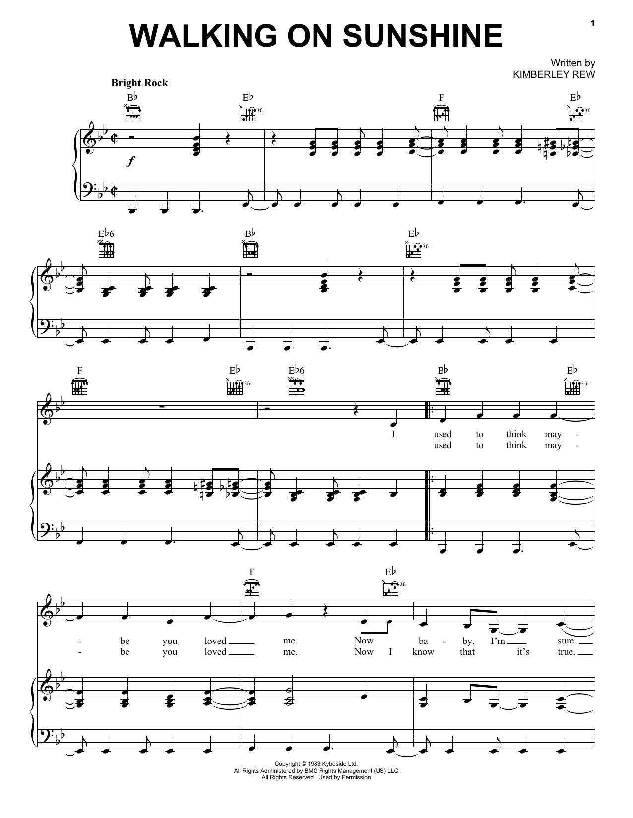 Katrina and the Waves Walking On Sunshine Sheet Music Notes & Chords for Melody Line, Lyrics & Chords - Download or Print PDF