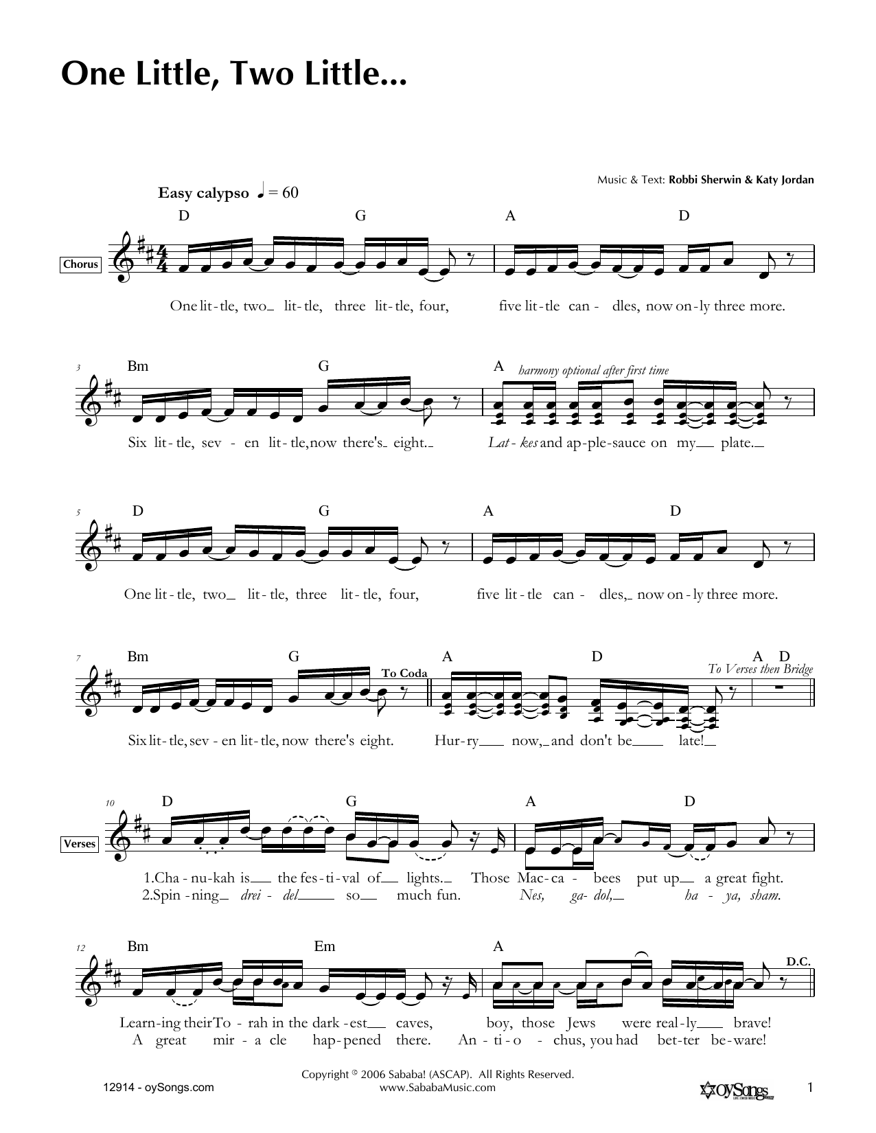 Katy Jordan One Little, Two Little Sheet Music Notes & Chords for Melody Line, Lyrics & Chords - Download or Print PDF