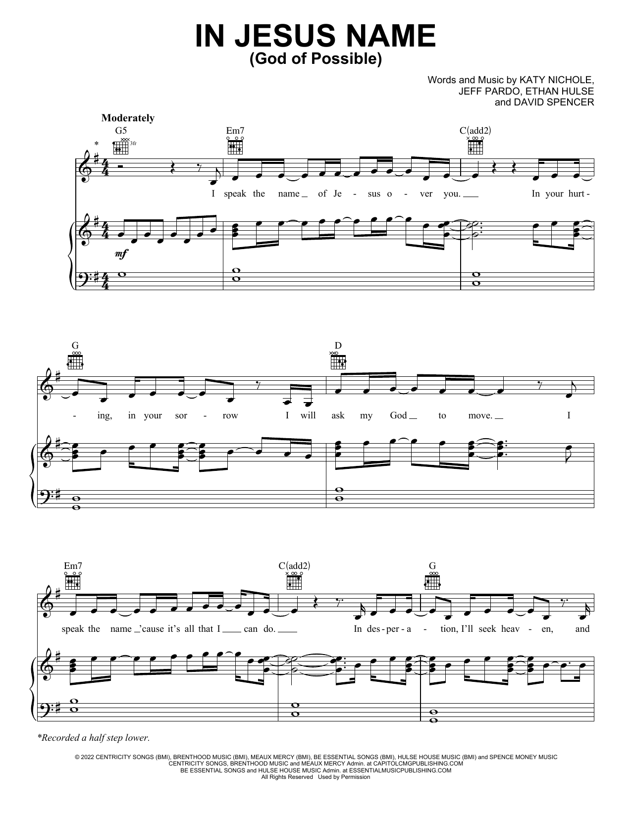 Katy Nichole In Jesus Name (God Of Possible) Sheet Music Notes & Chords for Easy Piano - Download or Print PDF