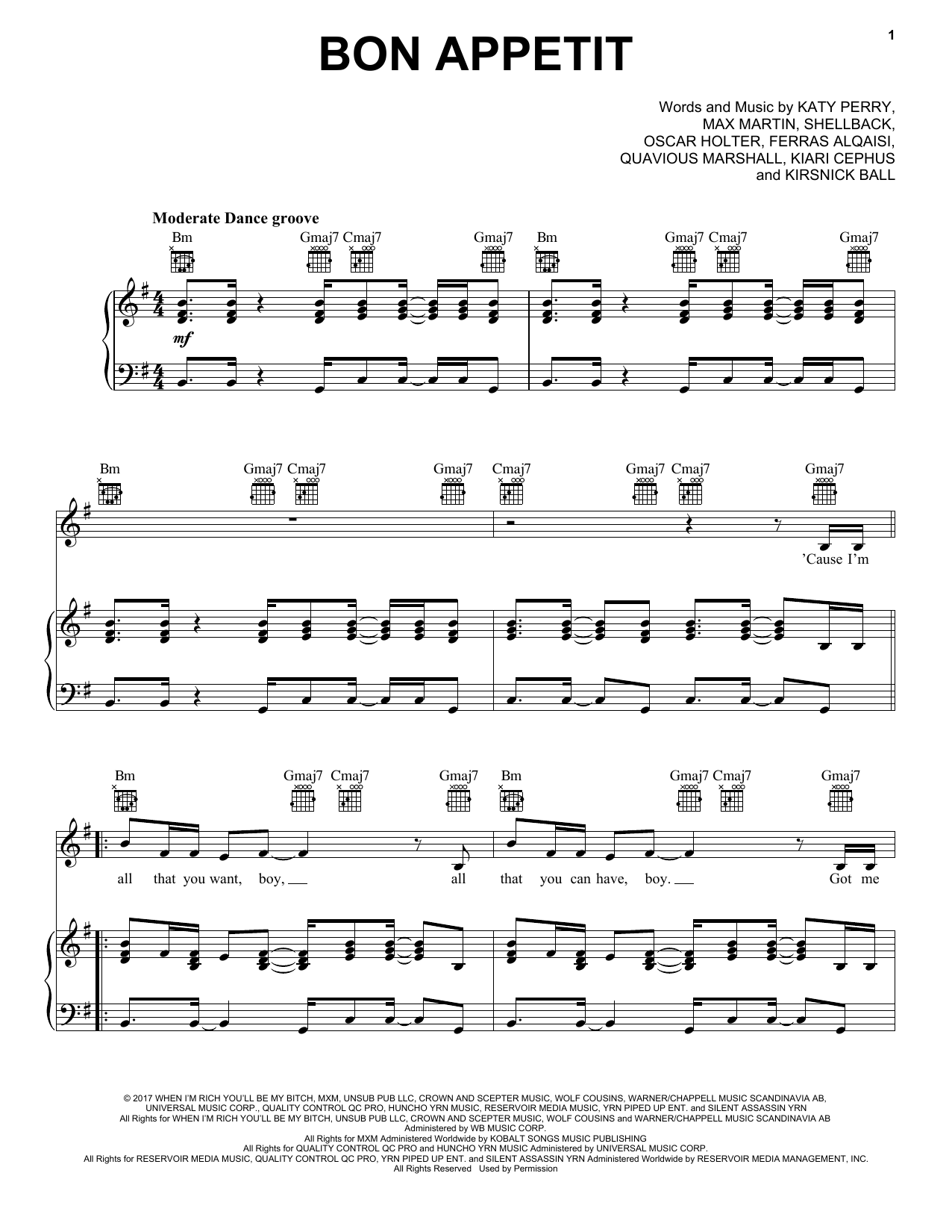 Katy Perry Bon Appetit Sheet Music Notes & Chords for Piano, Vocal & Guitar (Right-Hand Melody) - Download or Print PDF