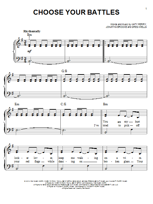 Katy Perry Choose Your Battles Sheet Music Notes & Chords for Piano, Vocal & Guitar (Right-Hand Melody) - Download or Print PDF