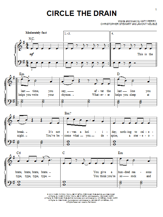 Katy Perry Circle The Drain Sheet Music Notes & Chords for Easy Piano - Download or Print PDF