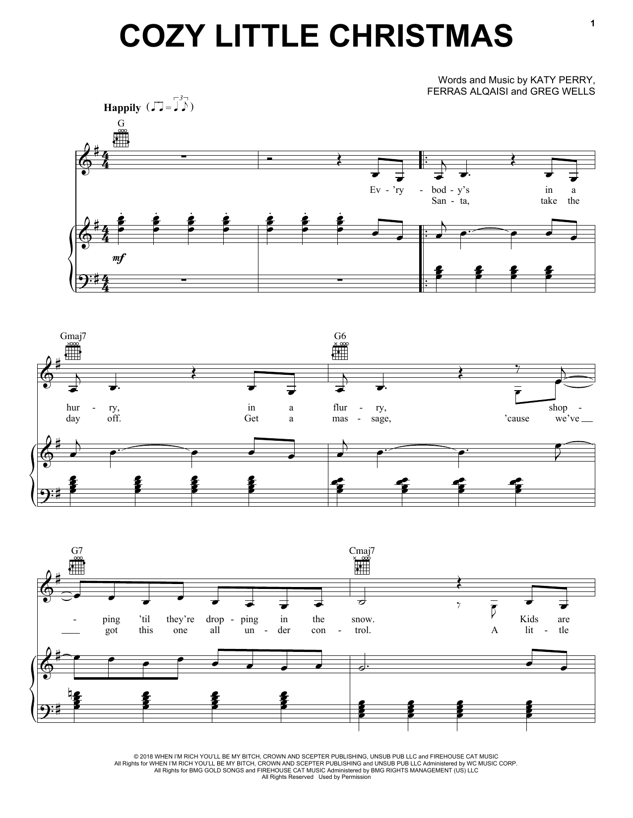 Katy Perry Cozy Little Christmas Sheet Music Notes & Chords for Piano, Vocal & Guitar (Right-Hand Melody) - Download or Print PDF