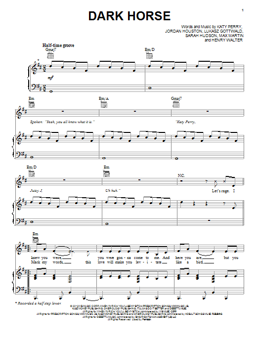 Katy Perry Dark Horse Sheet Music Notes & Chords for Easy Guitar - Download or Print PDF