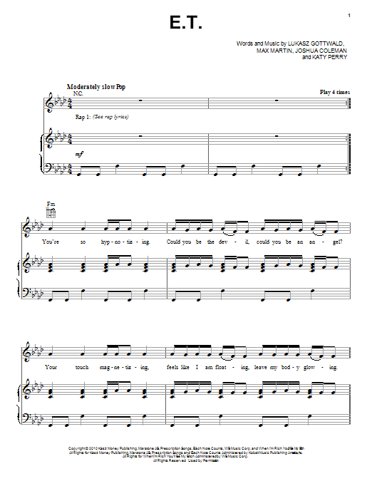 Katy Perry E.T. (feat. Kanye West) Sheet Music Notes & Chords for 5-Finger Piano - Download or Print PDF