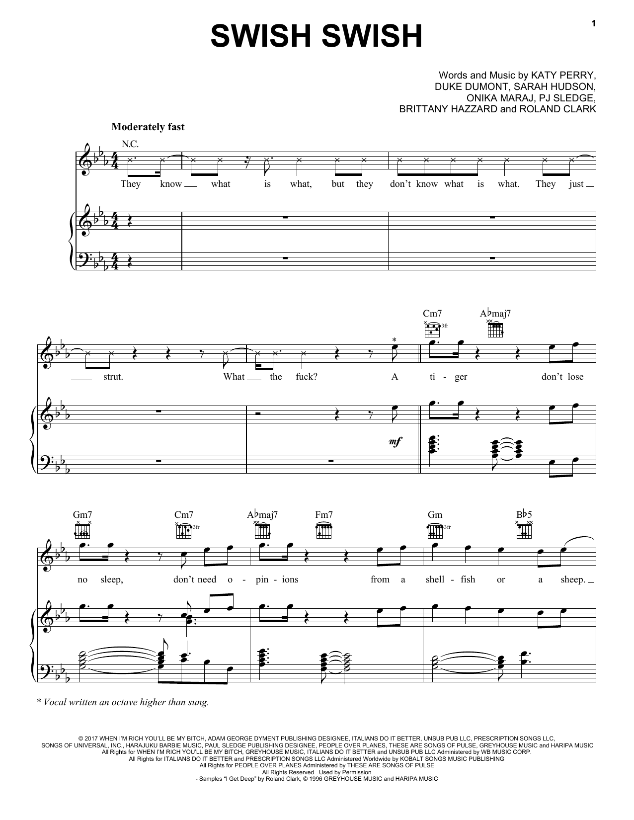 Katy Perry feat. Nicki Minaj Swish Swish Sheet Music Notes & Chords for Piano, Vocal & Guitar (Right-Hand Melody) - Download or Print PDF