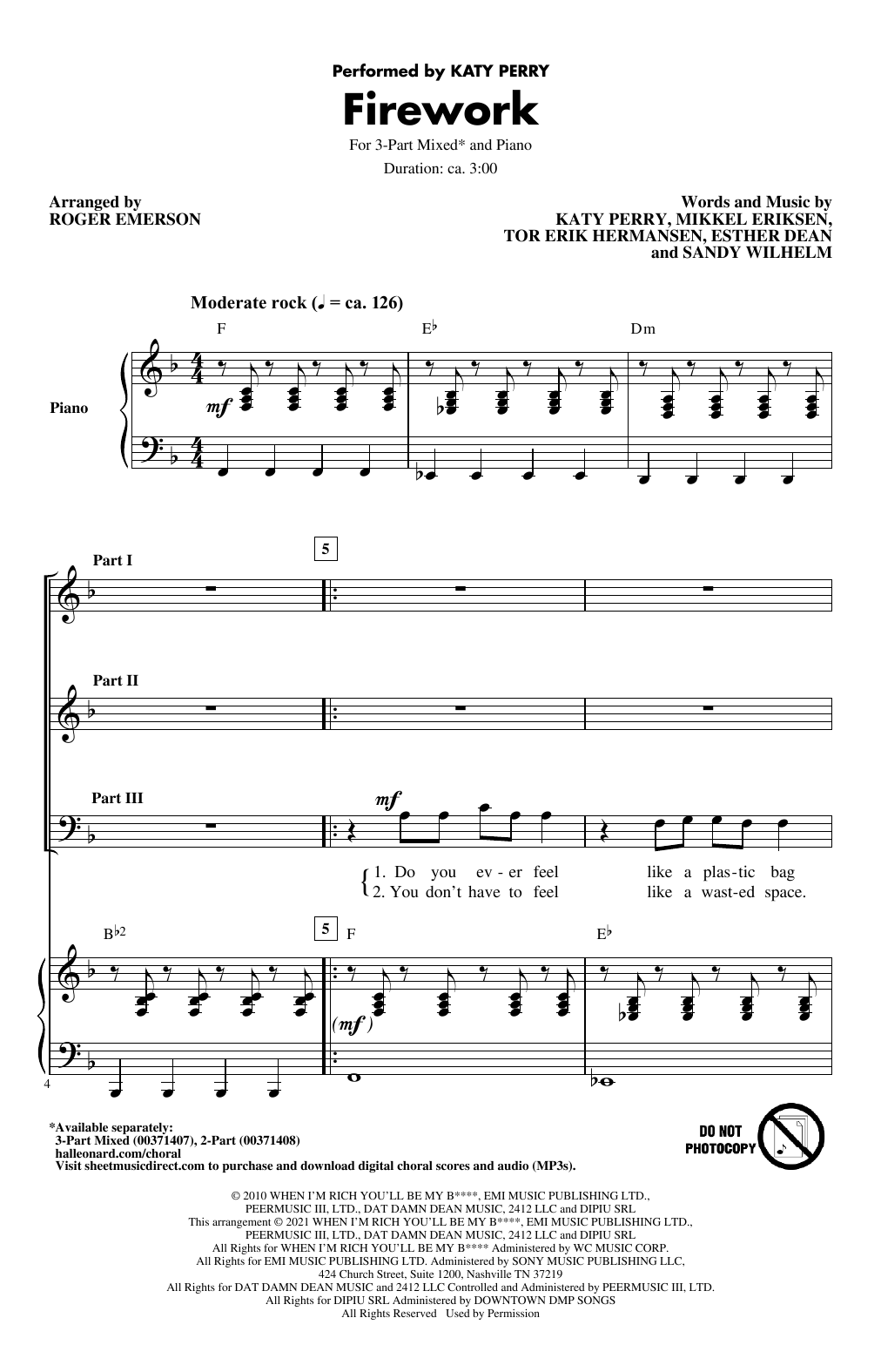 Katy Perry Firework (arr. Roger Emerson) Sheet Music Notes & Chords for 2-Part Choir - Download or Print PDF