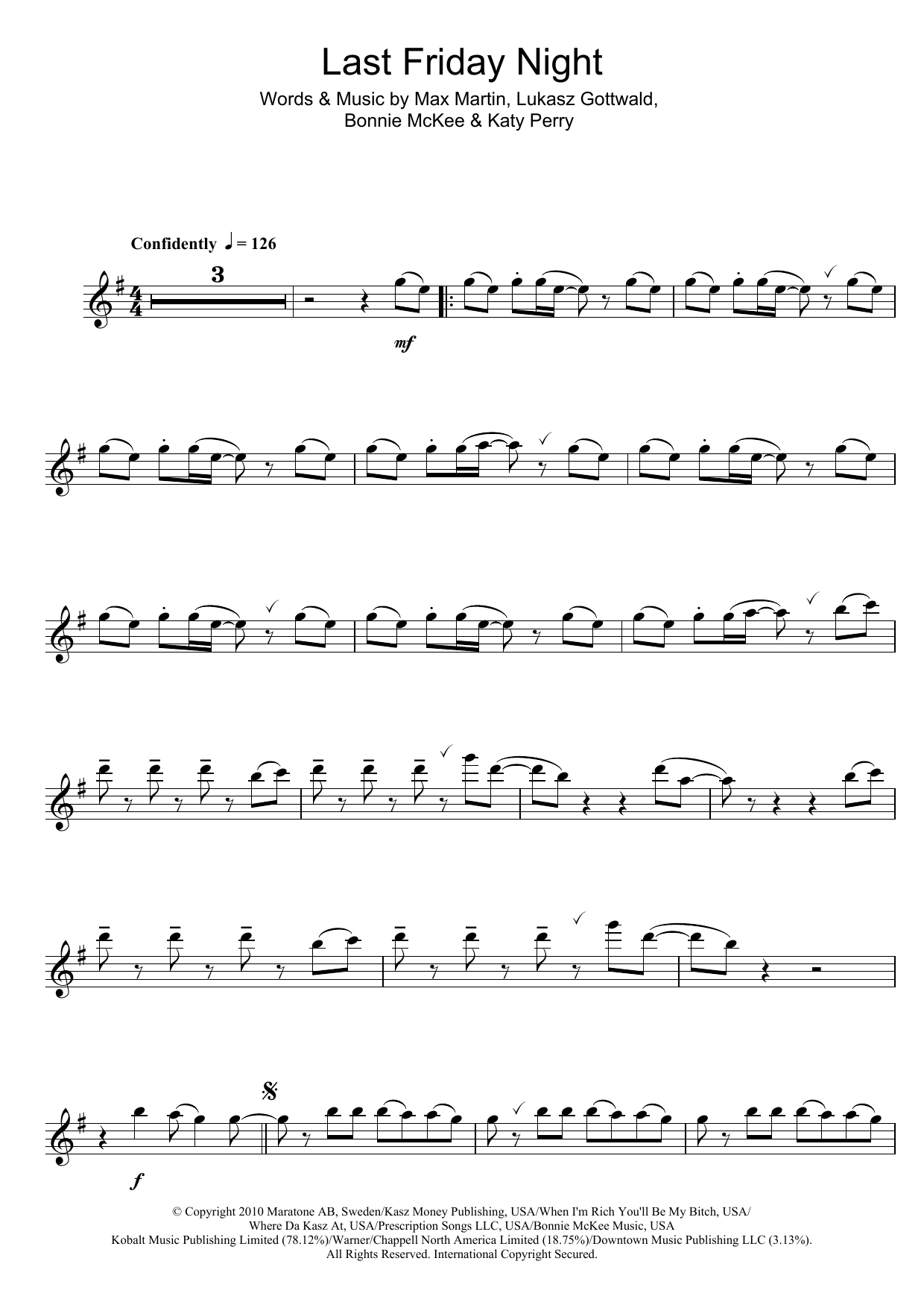 Katy Perry Last Friday Night Sheet Music Notes & Chords for Violin - Download or Print PDF