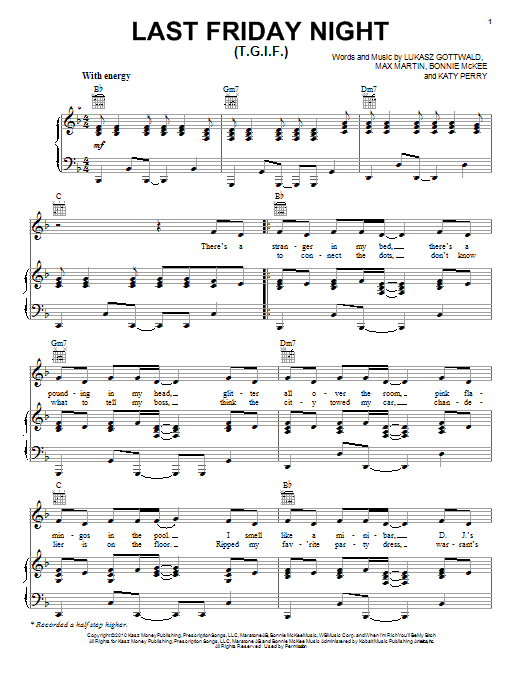 Katy Perry Last Friday Night (T.G.I.F.) Sheet Music Notes & Chords for Voice - Download or Print PDF