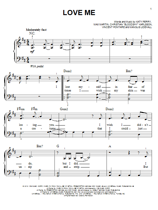 Katy Perry Love Me Sheet Music Notes & Chords for Easy Piano - Download or Print PDF