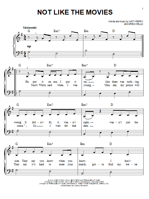 Katy Perry Not Like The Movies Sheet Music Notes & Chords for Easy Piano - Download or Print PDF