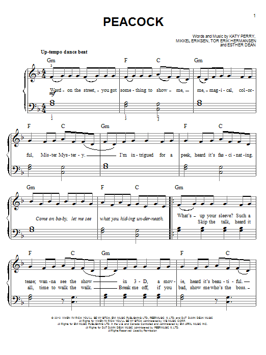 Katy Perry Peacock Sheet Music Notes & Chords for Easy Piano - Download or Print PDF