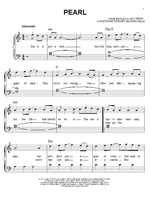 Katy Perry Pearl Sheet Music Notes & Chords for Easy Piano - Download or Print PDF