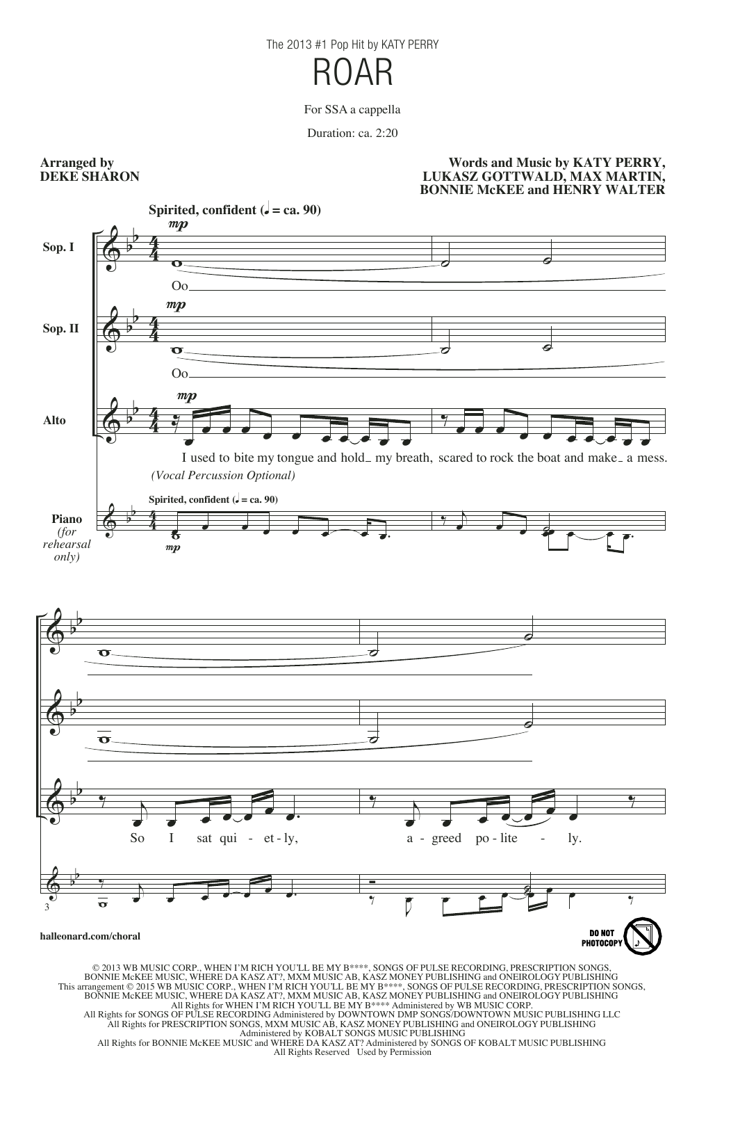 Deke Sharon Roar Sheet Music Notes & Chords for SSA - Download or Print PDF