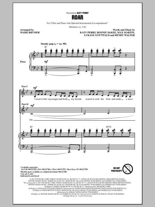 Katy Perry Roar (arr. Mark Brymer) Sheet Music Notes & Chords for 2-Part Choir - Download or Print PDF
