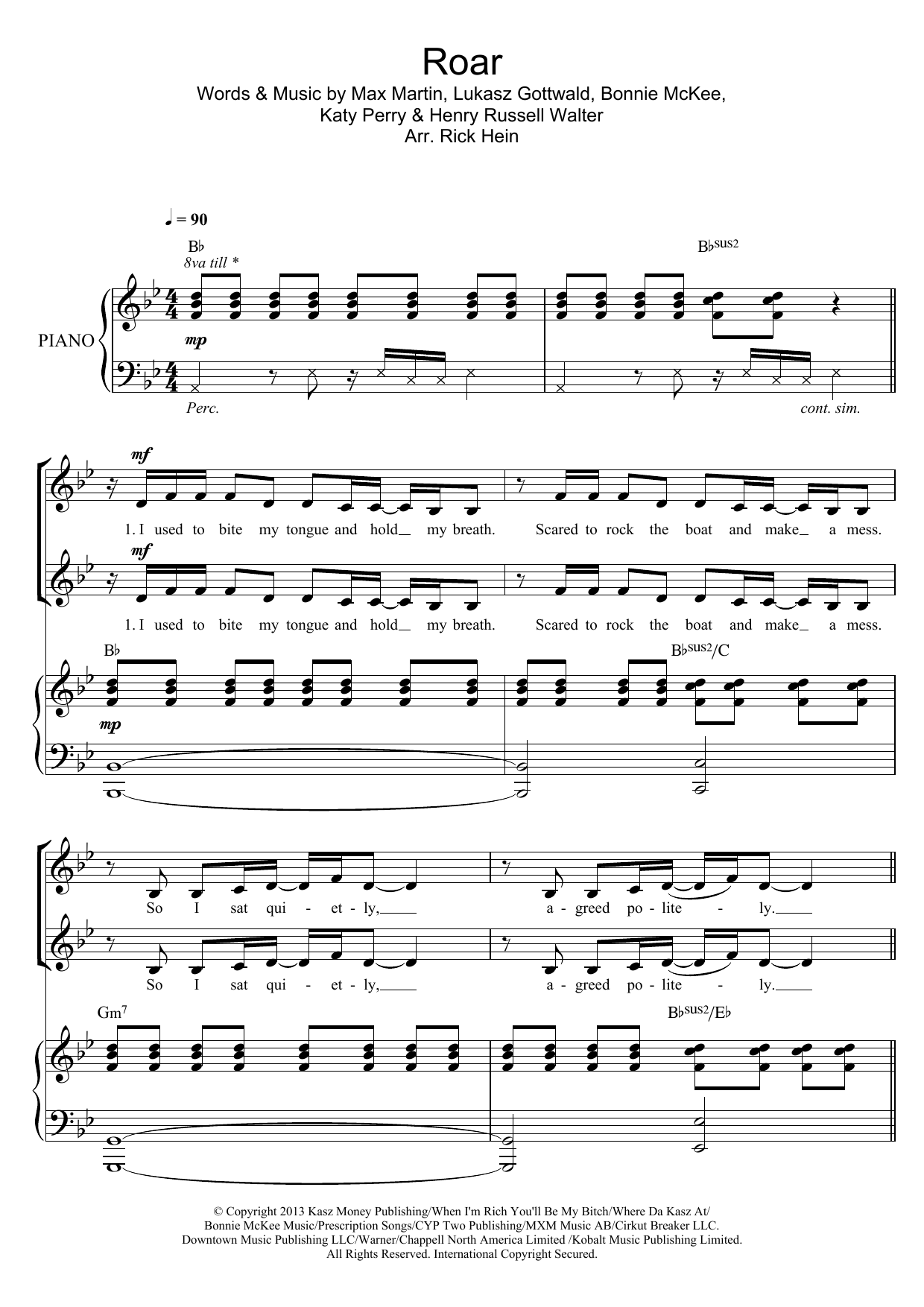 Katy Perry Roar (arr. Rick Hein) Sheet Music Notes & Chords for 2-Part Choir - Download or Print PDF