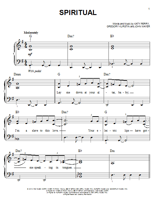 Katy Perry Spiritual Sheet Music Notes & Chords for Easy Piano - Download or Print PDF