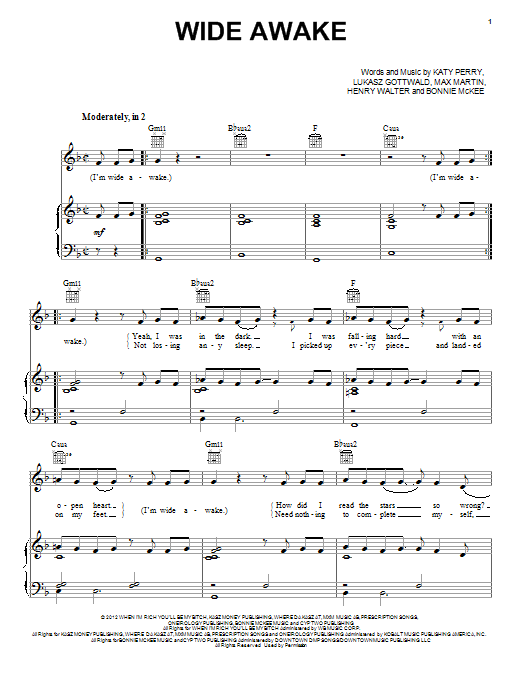Katy Perry Wide Awake Sheet Music Notes & Chords for Voice - Download or Print PDF