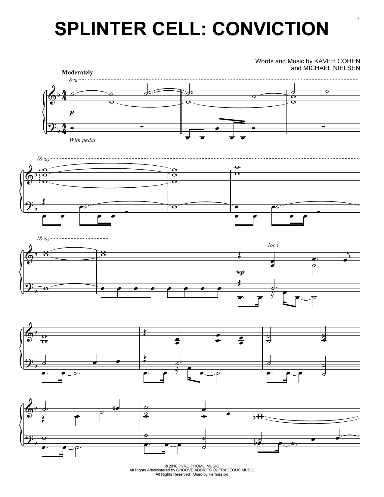 Kaveh Cohen Splinter Cell: Conviction Sheet Music Notes & Chords for Piano - Download or Print PDF