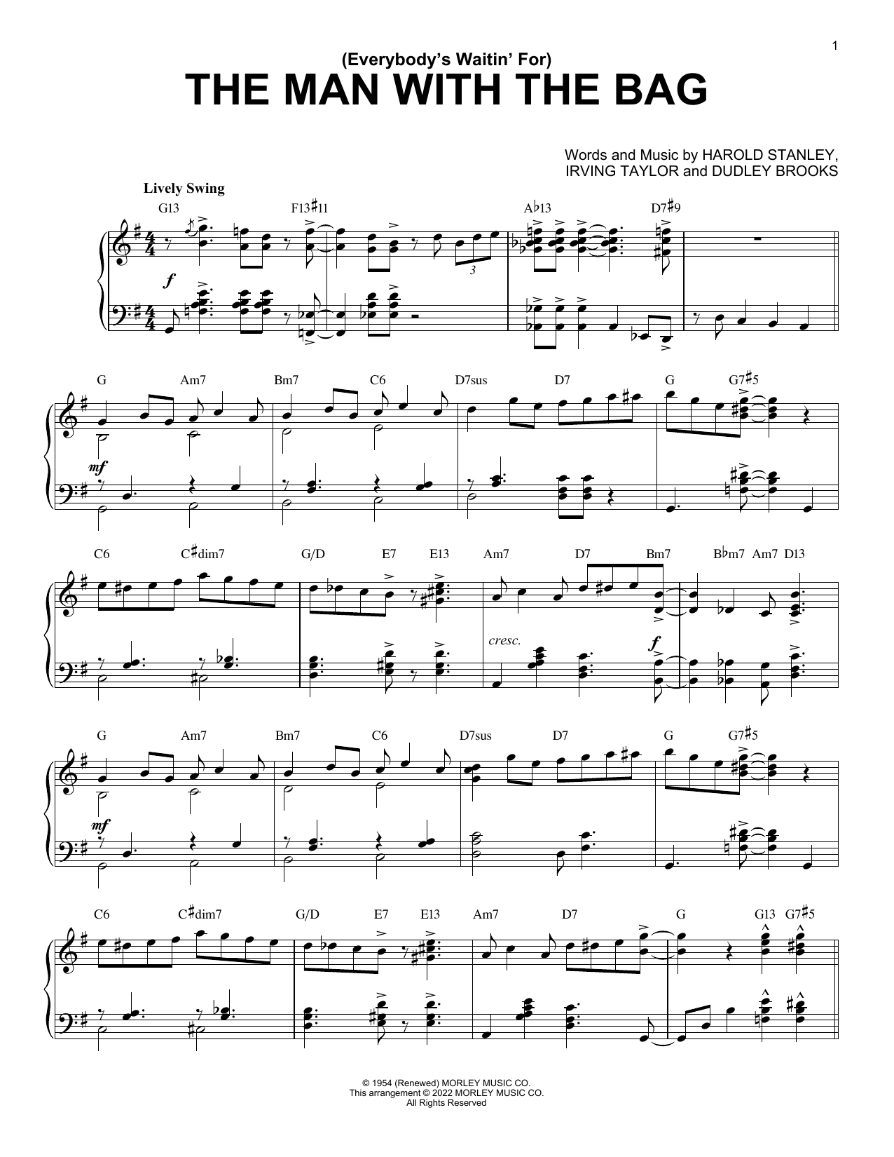 Kay Starr (Everybody's Waitin' For) The Man With The Bag (arr. Brent Edstrom) Sheet Music Notes & Chords for Piano Solo - Download or Print PDF