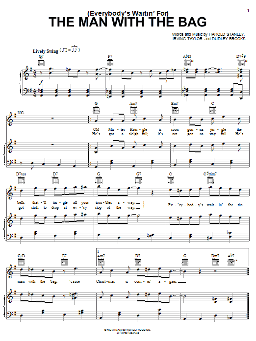 Kay Starr (Everybody's Waitin' For) The Man With The Bag Sheet Music Notes & Chords for Piano, Vocal & Guitar (Right-Hand Melody) - Download or Print PDF Kay Starr (Everybody's Waitin' For) The Man With The Bag Sheet Music Notes & Chords for Piano, Vocal & Guitar (Right-Hand Melody) - Download or Print PDF