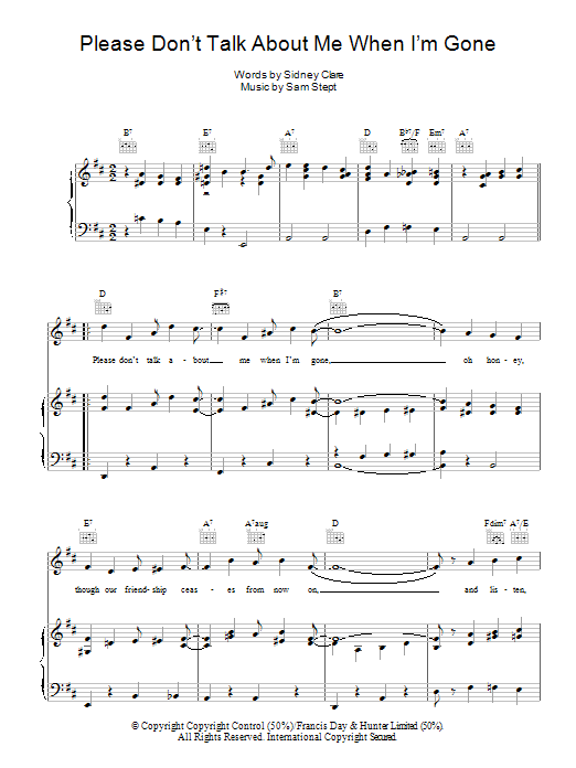 Kay Starr Please Don't Talk About Me When I'm Gone Sheet Music Notes & Chords for Piano, Vocal & Guitar (Right-Hand Melody) - Download or Print PDF