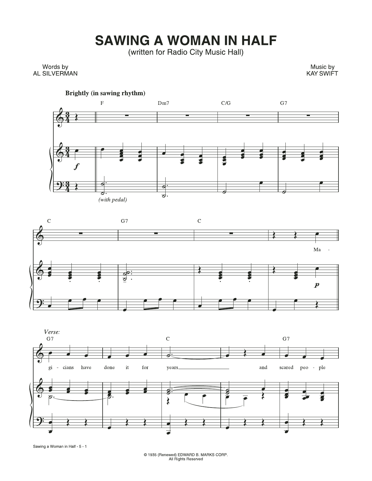 Kay Swift & Al Stillman Sawing A Woman In Half Sheet Music Notes & Chords for Piano & Vocal - Download or Print PDF