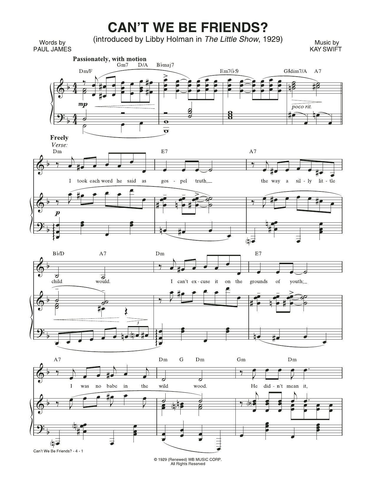Kay Swift & Paul James Can't We Be Friends (from The Little Show) Sheet Music Notes & Chords for Piano & Vocal - Download or Print PDF