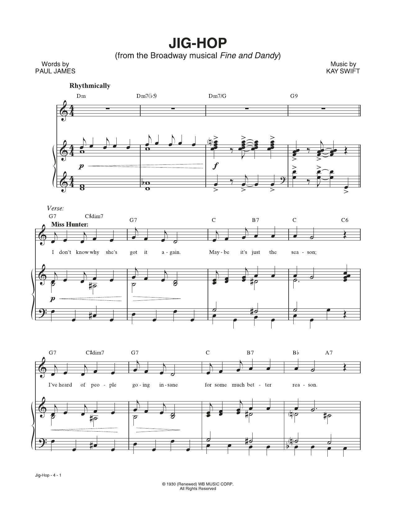 Kay Swift & Paul James Jig-Hop (from the musical Fine and Dandy) Sheet Music Notes & Chords for Piano & Vocal - Download or Print PDF