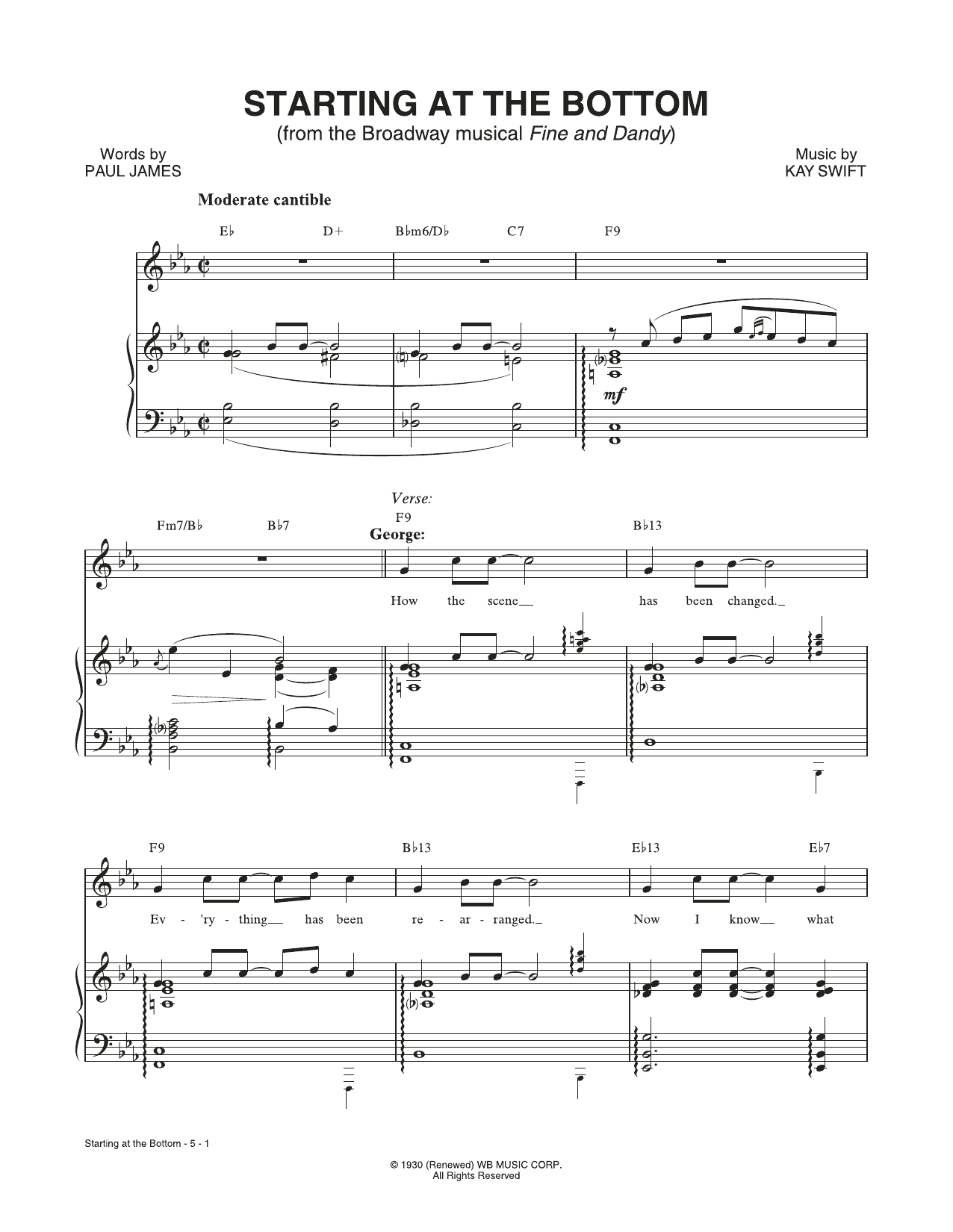 Kay Swift & Paul James Starting At The Bottom (from the musical Fine and Dandy) Sheet Music Notes & Chords for Piano & Vocal - Download or Print PDF