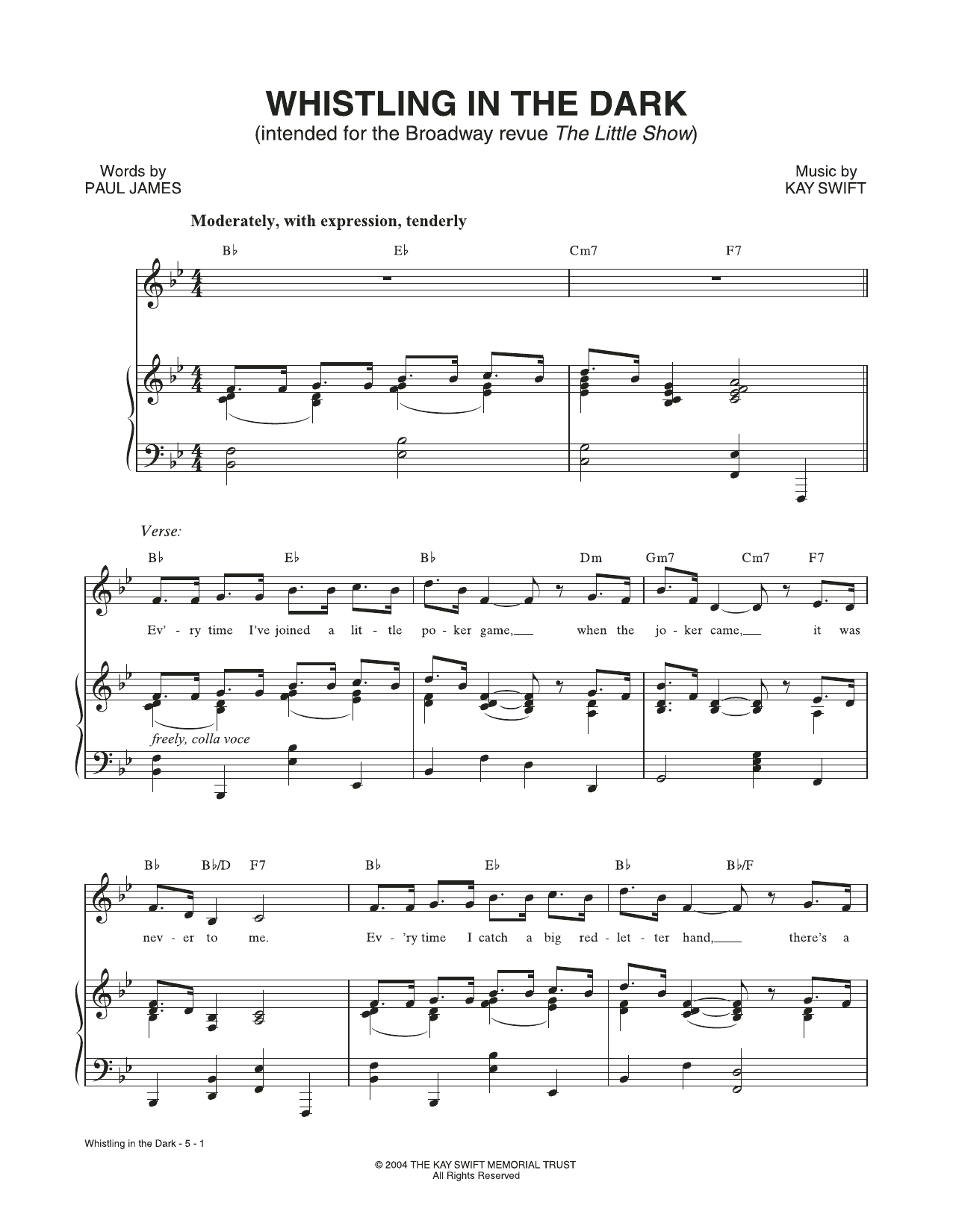 Kay Swift & Paul James Whistling In The Dark (from The Little Show) Sheet Music Notes & Chords for Piano & Vocal - Download or Print PDF