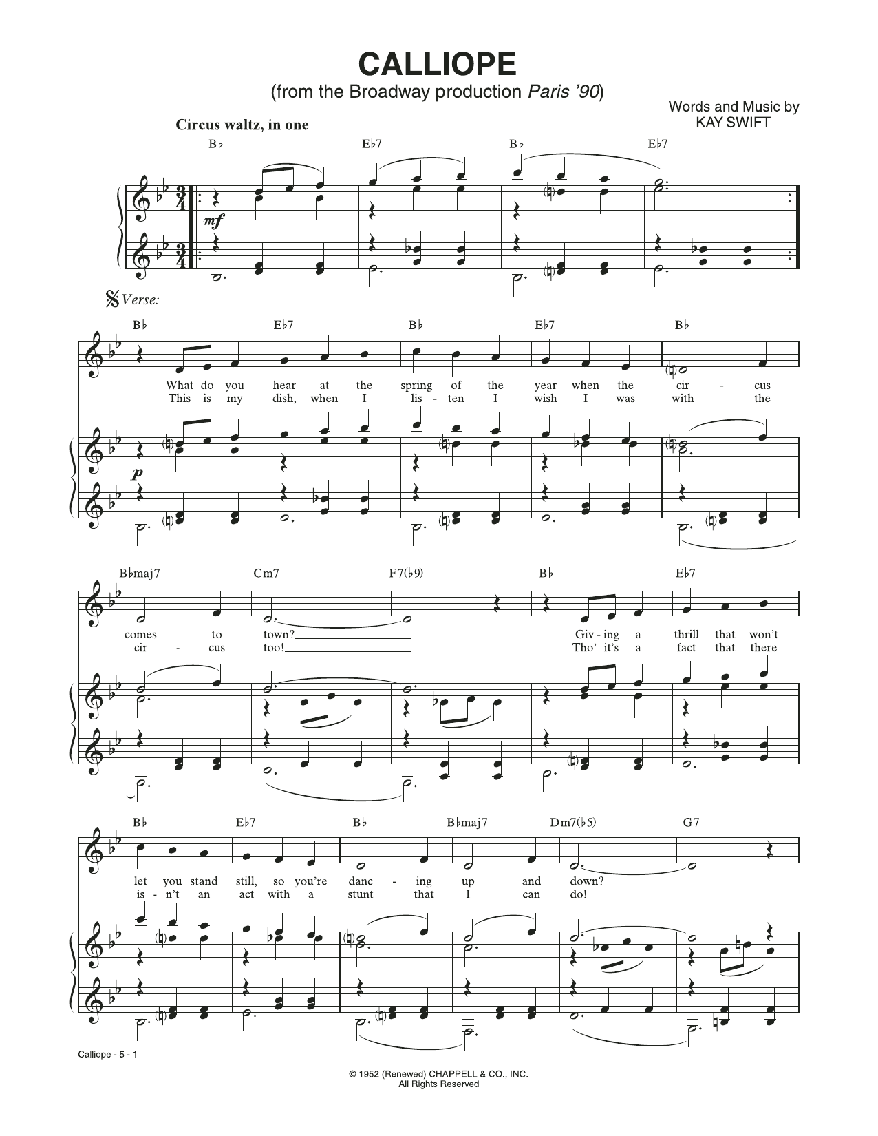 Kay Swift Calliope (from Paris '90) Sheet Music Notes & Chords for Piano & Vocal - Download or Print PDF