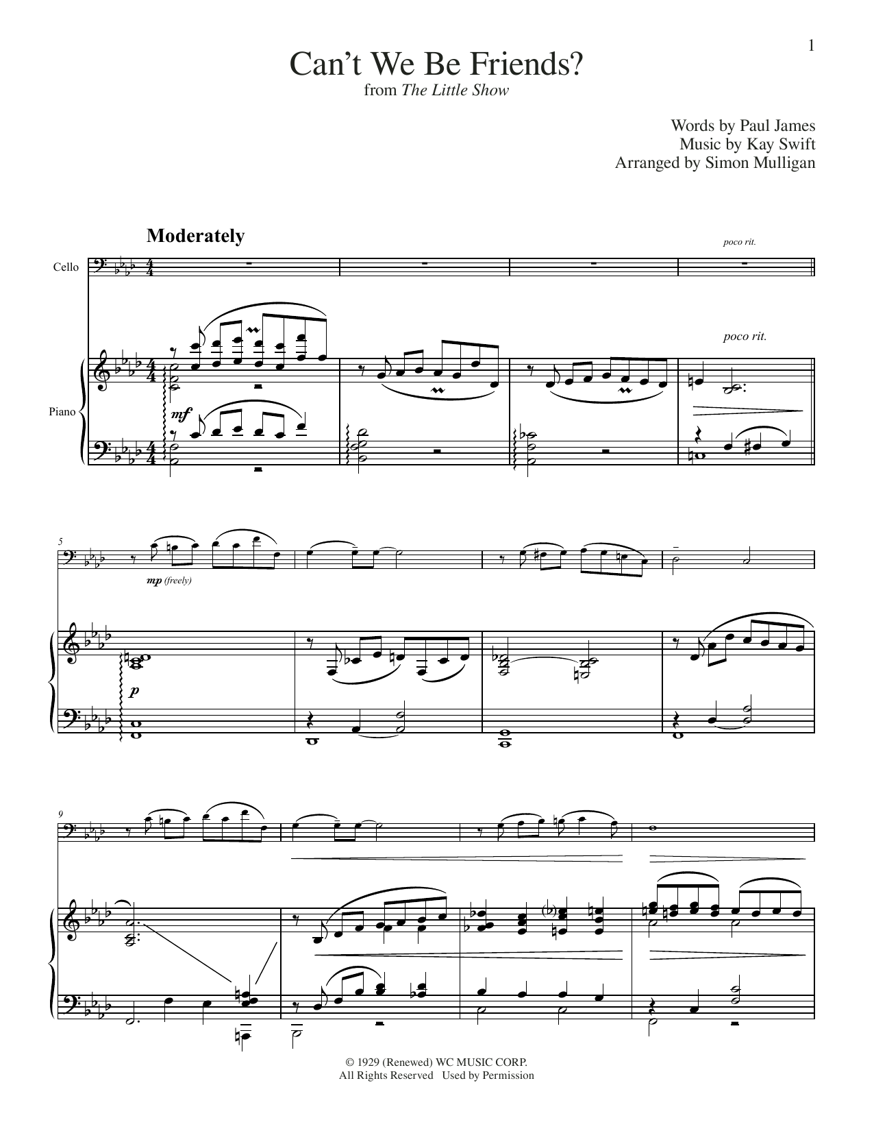 Kay Swift Can't We Be Friends (from The Little Show) (arr. Simon Mulligan) Sheet Music Notes & Chords for Cello and Piano - Download or Print PDF